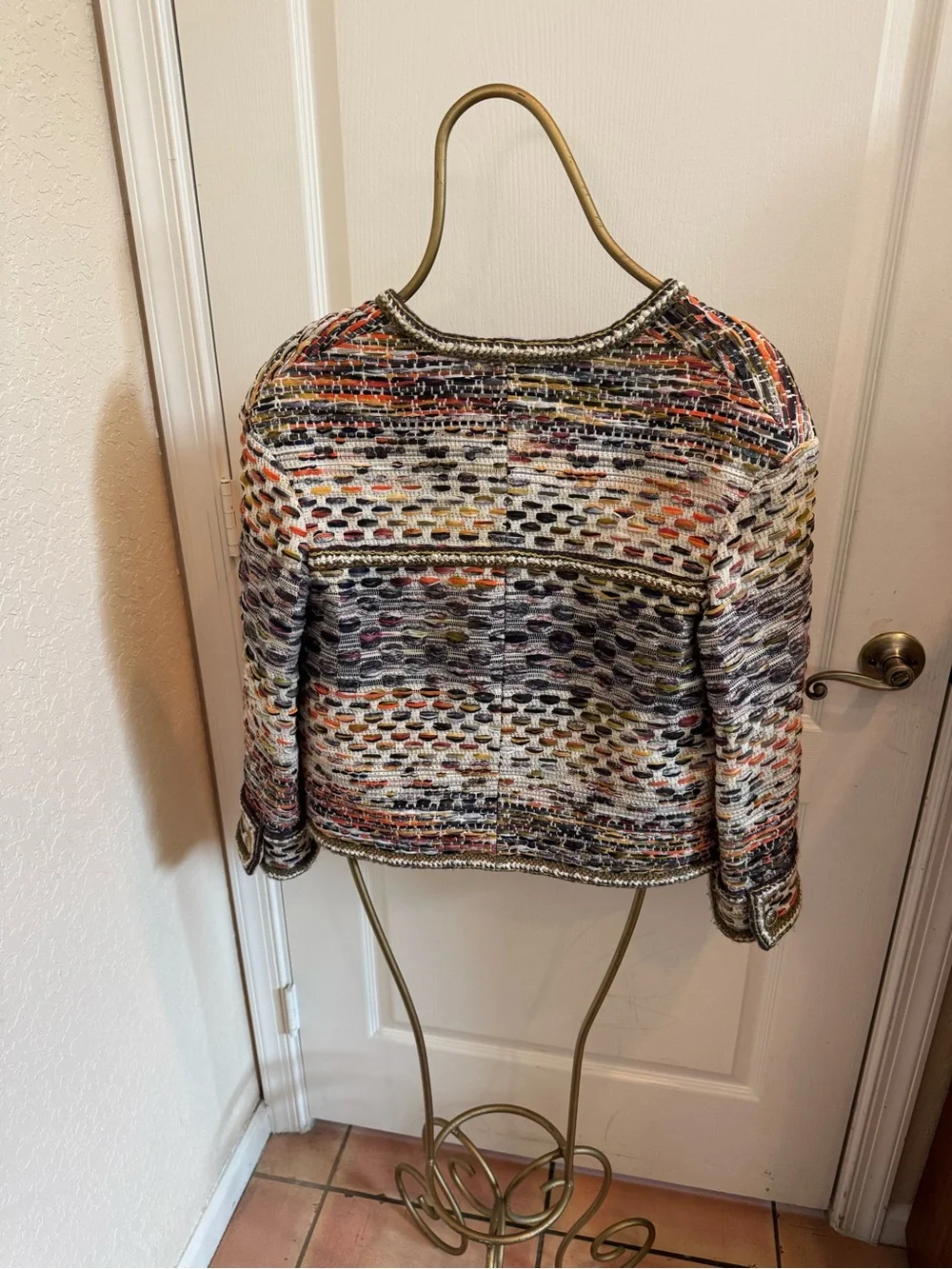 CHANEL Multicolor Woven Tweed Jacket with Cream Base